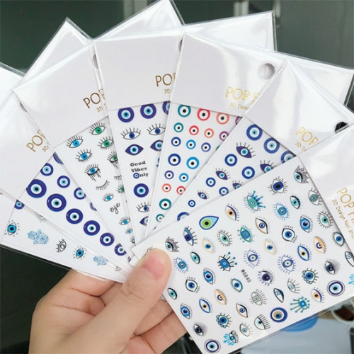 1pcs Harajuku Style Evil Eye Nail Sticker Designer Blue Color Eye Nail Sticker Fashion Nail Art