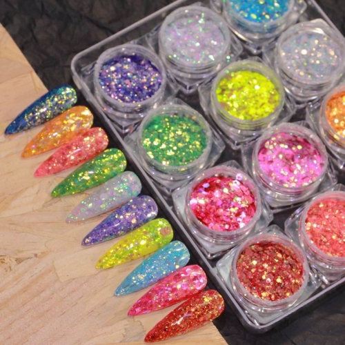 1Box 12-color Mixed High-brightness Reflective Laser Glitter Nail Art DIY Decorative Sequins