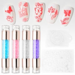 1set Clear Milky Silicone Head Scraper Transfer Template Nail Art Stamper Kit