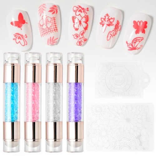 1set Clear Milky Silicone Head Scraper Transfer Template Nail Art Stamper Kit