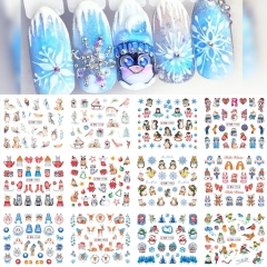 12Pcs/sheet Winter Christmas Nail Decals Snowman Santa Claus Deer Water Stickers Letters Nail Art Decorations Manicure 12PCS