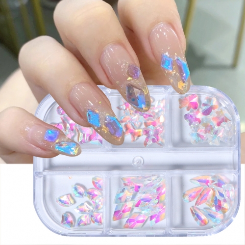 6Girds/Box 3D Resin Nail Art Charms  Rhinestone Nail Jewelrys Polish Decorations Manicure 