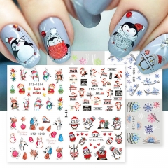 1pcs Xmas Water Stickers For Nail Art New Year Flower Leaves Teddy Bear Polish Decal Wrap Nail Decorations