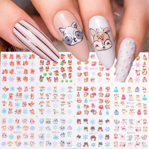 12Pcs/Sheet Cute Nail Stickers Cartoon Animal Slider For Nails Design Dog Cat Water Transfer Decals Manicure Decorations 
