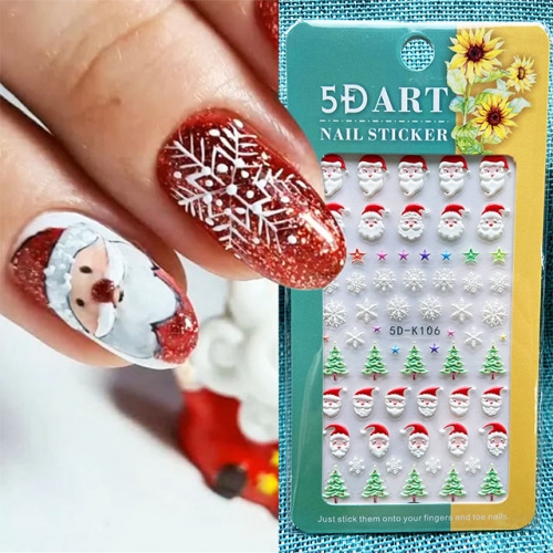 1 Pcs 5D Winter Nail Stickers Decals Santa Claus Snowman Cute Cartoon Xmas Sliders for Nail Design Gel Decals Manicure Decor