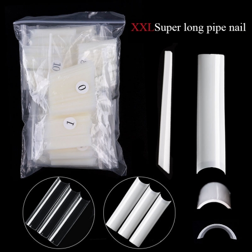 1Bag Nail Extension Extra Long C Curve Straight Nail Tips Clear Half Cover False Nails