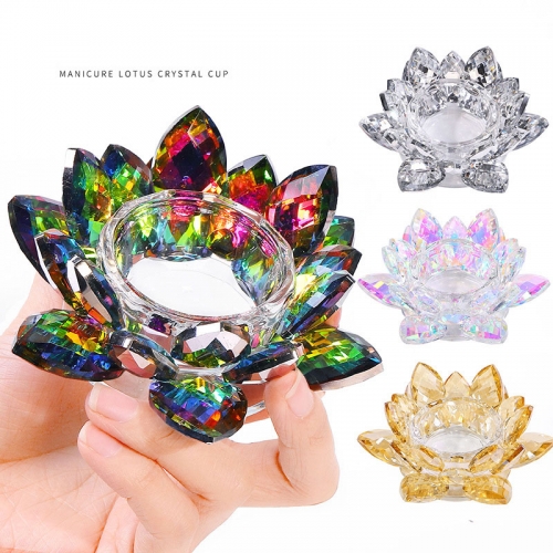 1PCS Big Lotus Crystal Cup Dappen Dish For Nails Acrylic Powder Liquid Clear Glass Cup With Lid Nail Art Holder Tool 
