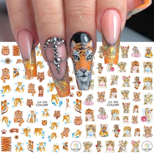 1 Pcs Nail Sticker Tiger New Year Nail Sticker Tiger Head Tiger Pattern Hot Nail Sticker