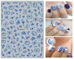 1 Pcs Nail Sticker Art Decoration Blue White Porcelain Slider Adhesive Water Transfer Decals Manicure Lacquer Accessoires Polish Foil