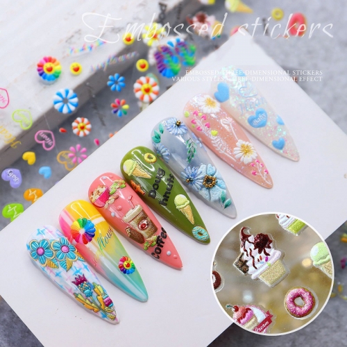 1Pcs 5D Flower Engraving Style Nail Art Stickers Nail Decoration Supplies Decals For Manicure Designer Fake Nails Accesorios