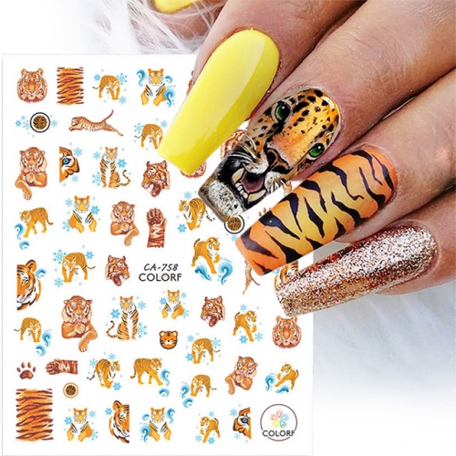 1 Pcs Tiger Nail Stickers 3D Decals Wild Animals Printed Nail Art Designs Sliders New Inspired Tattoo Decorations Manicure 