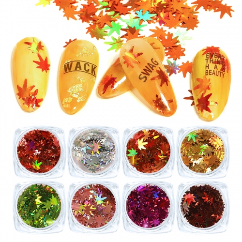 12colors/set Maple Leaf Sequins Holographic Fall Leaves Flakes Stickers Laser Nail Glitters Paillette Manicure Nail Art Decorations