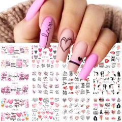 1 Pcs Letters Love Heart Nail Stickers Valentine Flowers Water Decals Nail Art Decoration Sliders Design Tattoo Manicure 