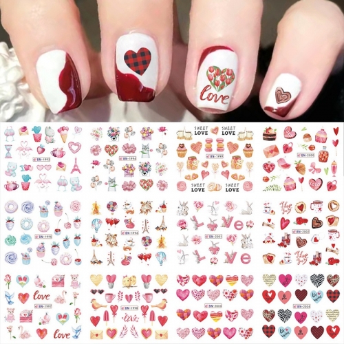12 pieces/sheet Nail Sticker Ins The West Valentine's Day Love Lipstick Letter Watermark Nail Sticker