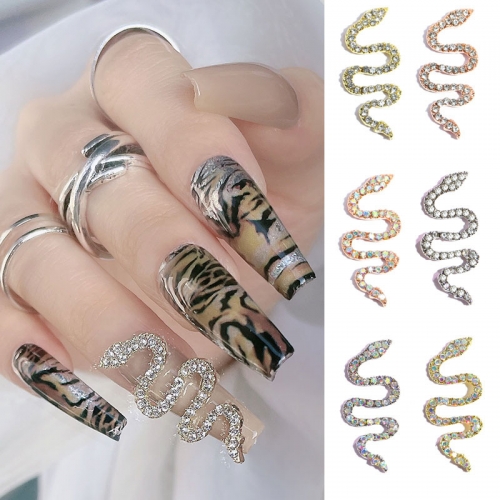 1Pcs Nail Rhinestones Rose Gold Silver 3D Oversized Snake Designs Exquisite Alloy Zircon Jewelry Decoration