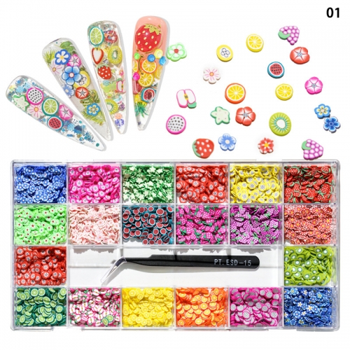 21Grids/box Fruit Soft Ceramic Slices Nail Art Accessories Patch Nail Art Accessory