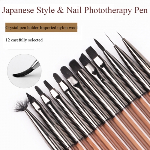 1Pcs Nail Brush Acrylic Japanese Style Brown Handle Painting Draw Line Pen Nail Tool Pull Line Pen Light Therapy Brush