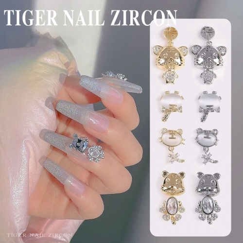 1pcs Zircon Diamond Nail Accessories Luxury Tiger Alloy Nail Accessories Flat Bottom Rhinestone Accessories Wholesale
