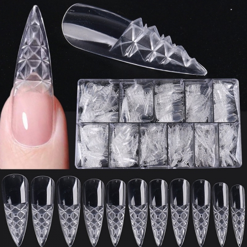 500 Pcs/Box False Nail Transparent Trapezoid Long Pointed Concave Convex 3D Crystal Nail Glass Nail