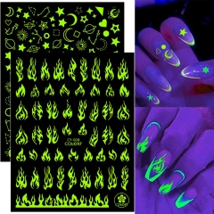 1 Pcs Fashionable and Simple Luminous Nail Stickers Flame Numbers Letters Leaves Flowers Nail Stickers Nail Decorations
