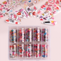 10rolls/set Nails Mix Colorful Transfer Nail Foil Sticker Valentine Nail Desgin DIY Nail Art Decorations