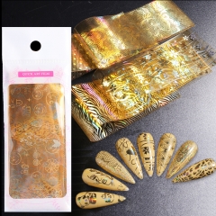 16designs/bag Laser Gold New Year Nail Foils Stickers Holographic Tiger Snake Print Flowers Geometry Transfer Slider Manicure 