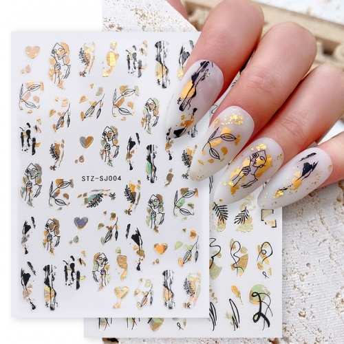 1Pcs Black Lines Mosaic Leopard Nail Sticker Set Leopard Two Tone Gold Plated Design Nail Stickers