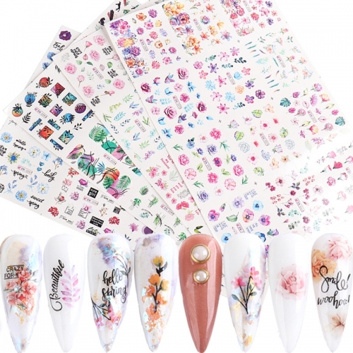 1pcs New Coss-Border Nail Stickers 2022 Spring And Summer Fresh Flowers Blooming Flowers And Flowers Series Stickers Nail