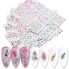 1sheet Flowers Leaf Nail Stickers Watercolor Nail Art Decals Sliders Manicure Decorations