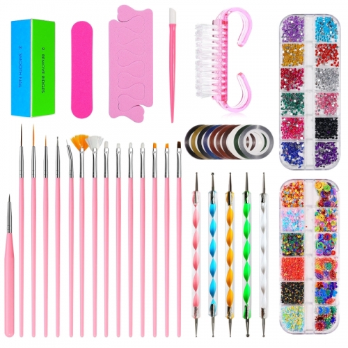 1 Set 2 Ways Nail Art Dotting Pen  Point Drill Pen Nail File Rhinestone Jewelry 10-Piece Nail Art Tool Set