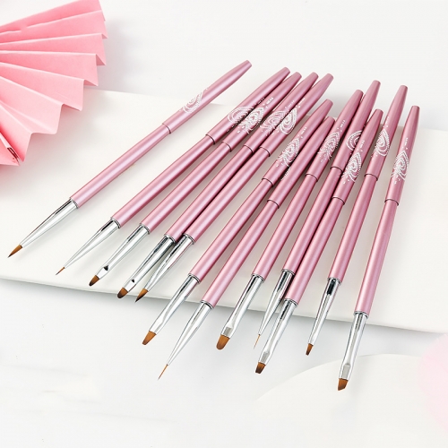 1pcs High Quality Metal 3D Nail Art Drawing Pen Drawing Flower Carving Flat Head Light Therapy Point Drilling Pen Pink Nail Art Brush