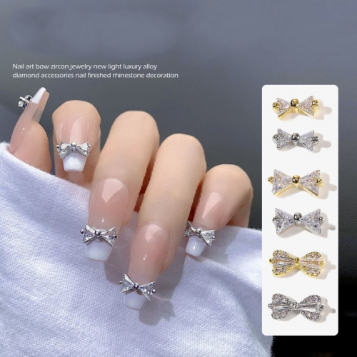 1pcs 3D Bow Versatile Nails Rhinestone Crystal Glass Stone Charm Pearl Bow Nail Art Jewelry