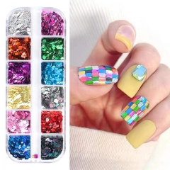 1box Colorful Sequins For Nails Square Checkerboard Plaid Nail Design Spangles ManicureNail Art Decorations