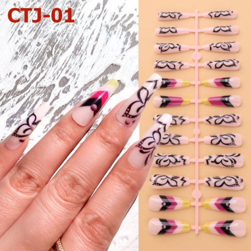 24pcs/set Long Nail Tip Matte Full Cover Long Ballet Fake Manicure T-shaped Removable Fake Nail Piece