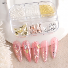 1bag or 1box Gold Metal Nail Rhinestones 3D Pearl Butterfly Jewelry Nail Decoration DIY Nail Accessories 