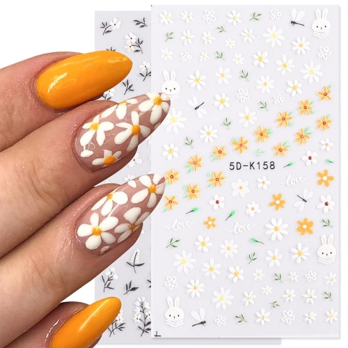 1 Pcs 5D Embossed Flower Lace Sticker Decal Wedding Nail Art Designs Floral Small Zou Ju Dandelion Manicure Decor