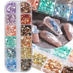 1 Box Nail Flakes Mermaid Glitter Sequins Dust Irregular Gold Foil Aluminum Pink Purple Paillettes Decorations 