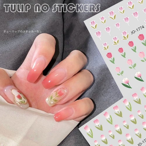1 Pcs Tulip Nail Waterproof Nail Art Stickers Small Flower Decal Petal Leaf Ornament  Nail Decals Manicure Decorations