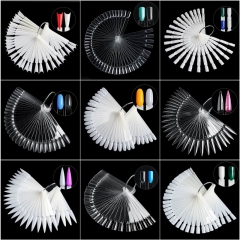 50pcs/set False Nail Art Tips Stick Polish Display Practice Fan Gel Design Board Foldable Color Chart Nail Palette Tools