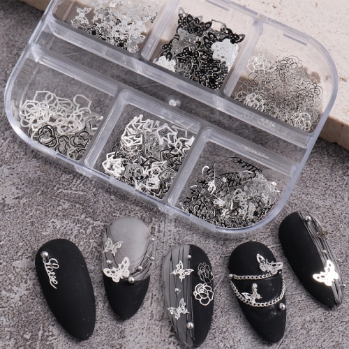 1box Nail Accessories Flower Heart Butterfly Crown Flower Charms Computer Chip Metal Nail Art Decorations