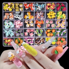 1box 3D Nail Decoration With Cute Animals And Colorful Flowers 3D Nail Art Decal 