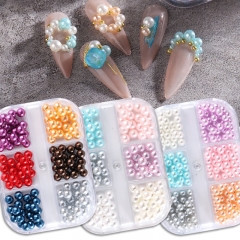 1 Box Nail Pearls Art Decoration Manicure Charms Full Circle Color Pearl Nail Accessories