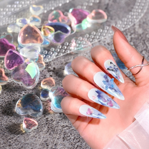 1bag Cute Nail Art Heart Resin Nail Art Decoration Resin Butterfly Aurora Colorful  Fashion 3D Fingernail DIY Decoration