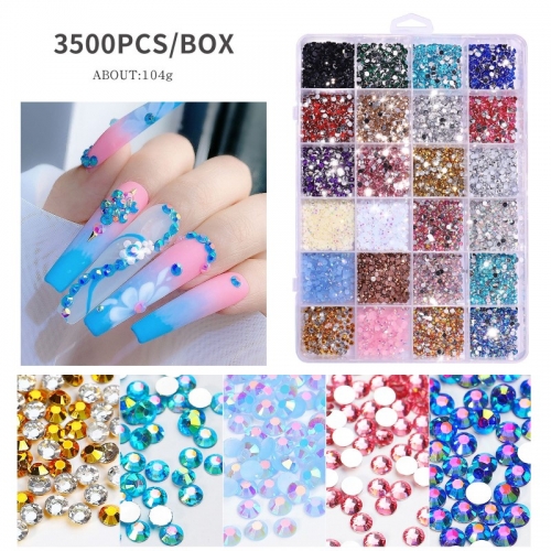 24 Grids/Box Flat Bottom Resin Nail polish Fluorescently Plated AB Resin Diamond DIY Jewelry