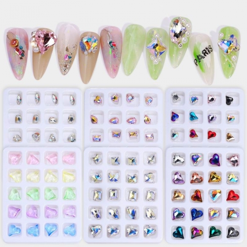 20pcs/box Nail Art Rhinestone Heart Shape Diamond Jewelry Symphony Pointed Bottom Large Champagne Peach Heart Shape Diamond Nail Decoration Jewelry