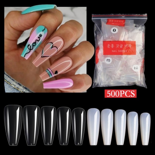 500pcs/bag Ballerina Stiletto Coffin Rounded Square False Nail Tips Manicure Fake Nail Tips Long False Nails Short Nail Tips