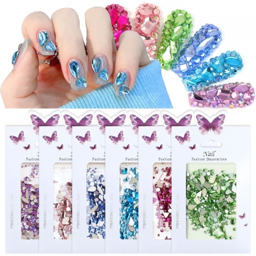 1bag Nail AB Diamond Glass Mixed Flat Shaped Diamond DIY Nail Paste Nail Accessories