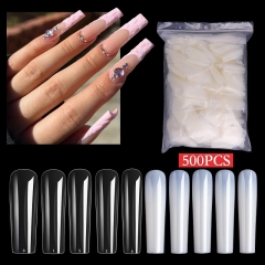 500pcs/bag Natural Clear French Ballet Coffin False Nail Art Tips Acrylic UV Gel Nail Polish Extrem Long Fake Tips Manicure Tool