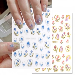1 Pcs Tulip Flowers Nail Art Stickers White Pink Blossom Summer Nails Polish Decals Manicure Accessories 