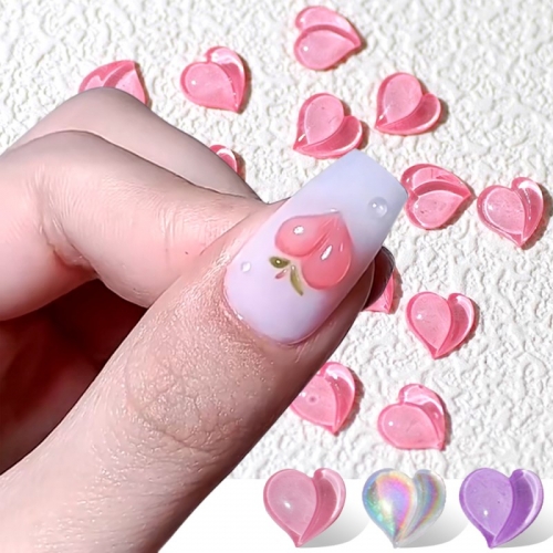 30pcs/bag Nails Accessories Honey Peach Crooked Heart Flat Bottom Resin Diamond Nail Peach Heart Jewelry Lovely Nail Decoration